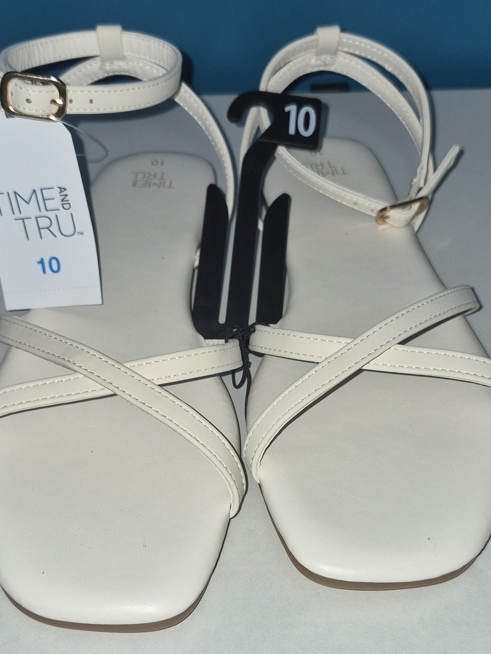 Time and Tru White Strappy Ankle Strap Sandals - Women's Size 10